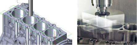 ZW3D的顶面加工（左）和CNC机床的打磨加工（右）
