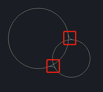 CAD给两个相交的圆创建圆角的方法
