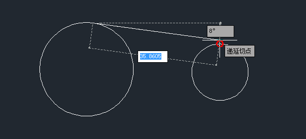 CAD中绘制两个圆的外切线的方法