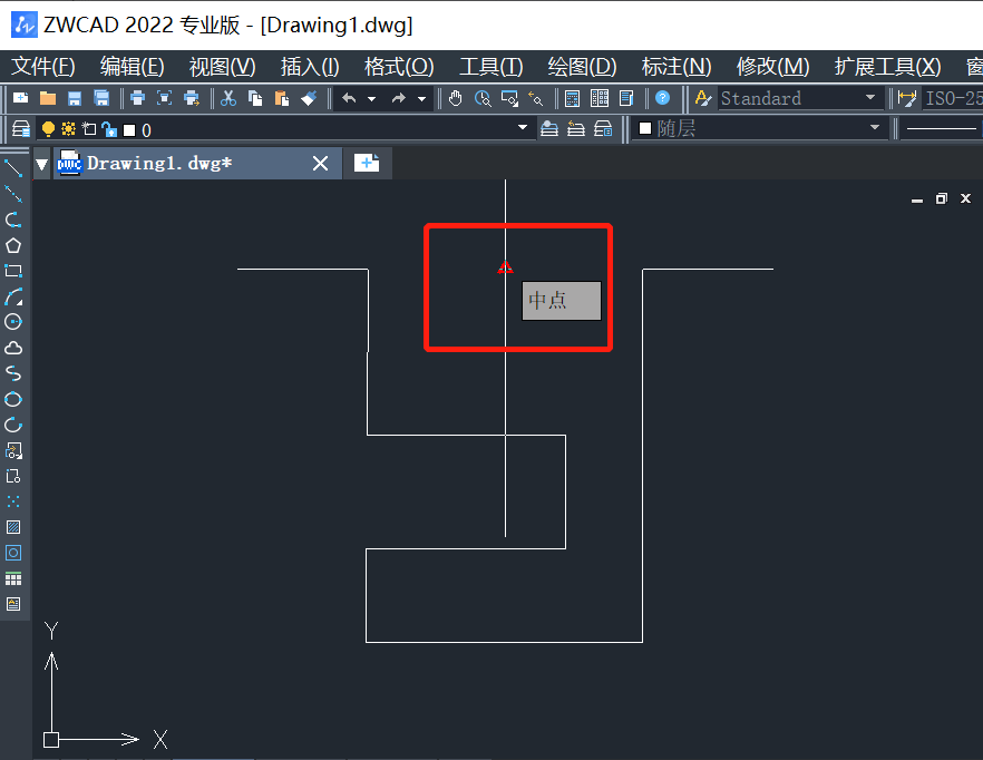 CAD定位直线中心点的方法