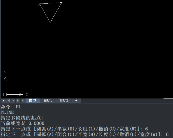 CAD中怎么利用多段线命令画出三角形