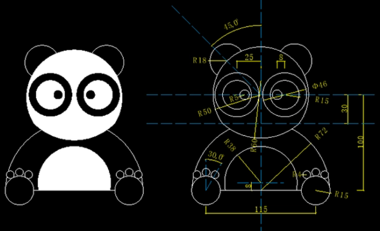 CAD绘制熊猫的步骤