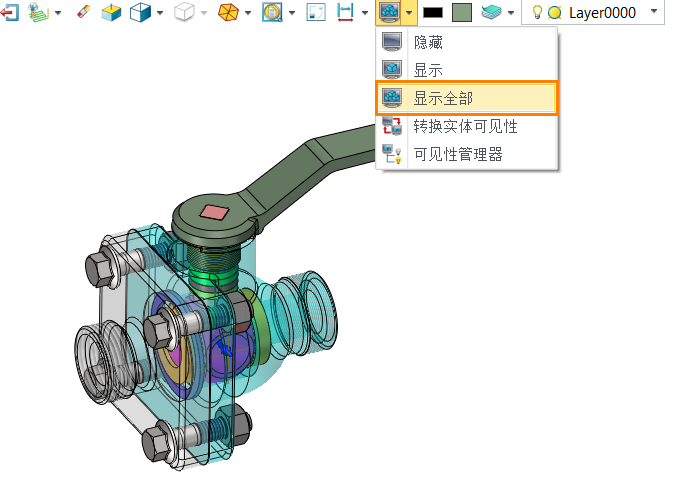 如何在3D建模软件的装配图中单独显示某个零件