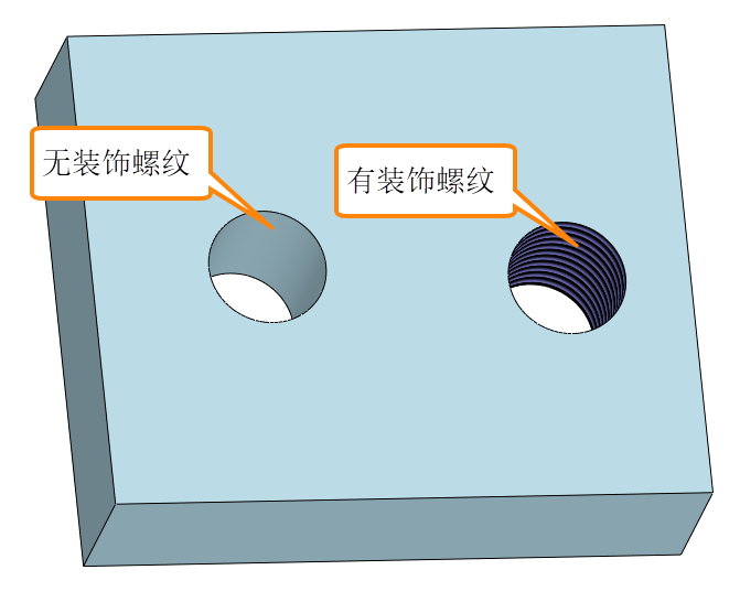 在三维CAD中为内孔添加内装饰螺纹的方法