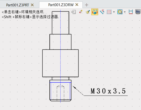 三维CAD中创建外螺纹标记并在工程图中呈现数据