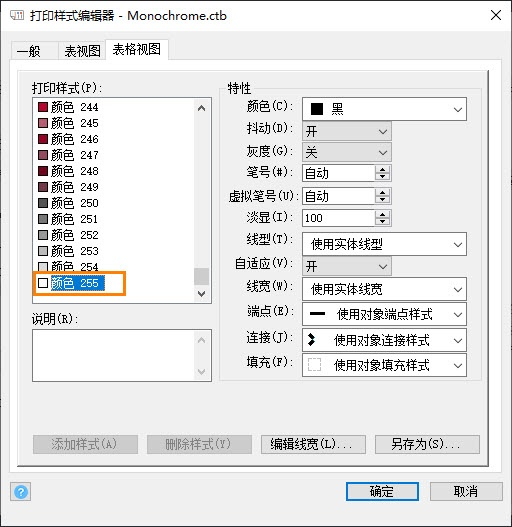 CAD的打印樣式表對應白色的是幾號顏色