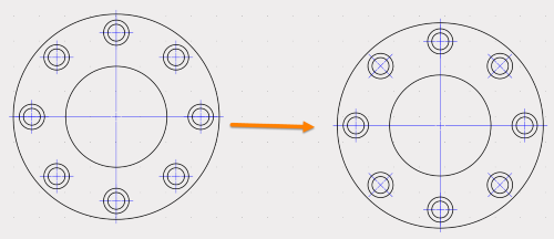 3D建模软件工程图如何快速修改法兰四周孔中心线向心